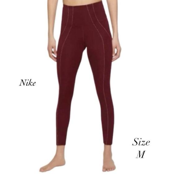 Nike Yoga Burgundy Dri-Fit Tight Fit High Rise 7/8 Length Leggings NWT Size M - Picture 8 of 8